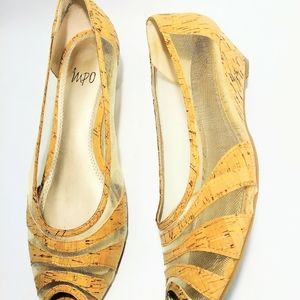 Impo beige tan mesh low wedge